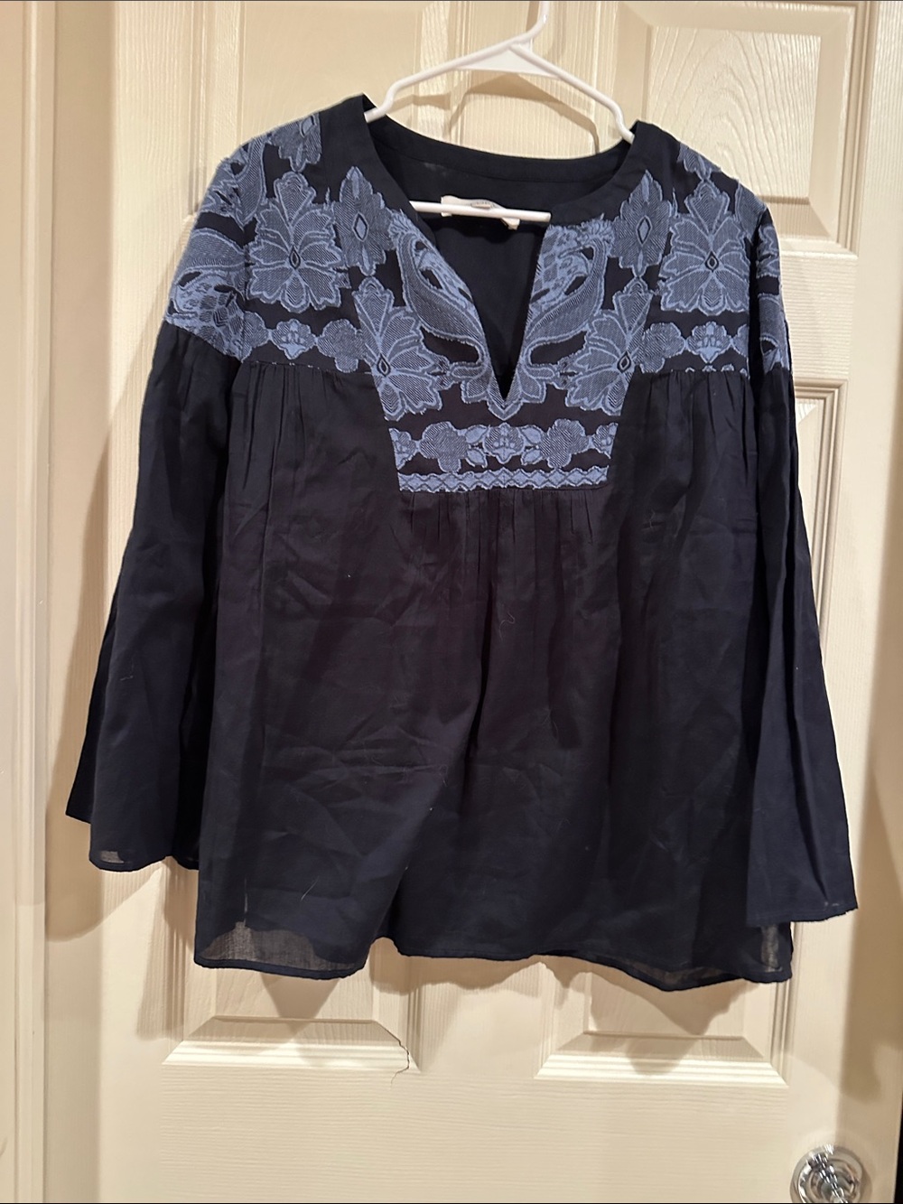 LOFT Navy Tunic with Light Blue Embroidered Yoke
